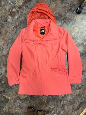 The North Face Coral Pink Waterproof Trench Coat with Hood